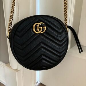 Authentic Gucci Mini GG Marmount Round Shoulder Bag in Black